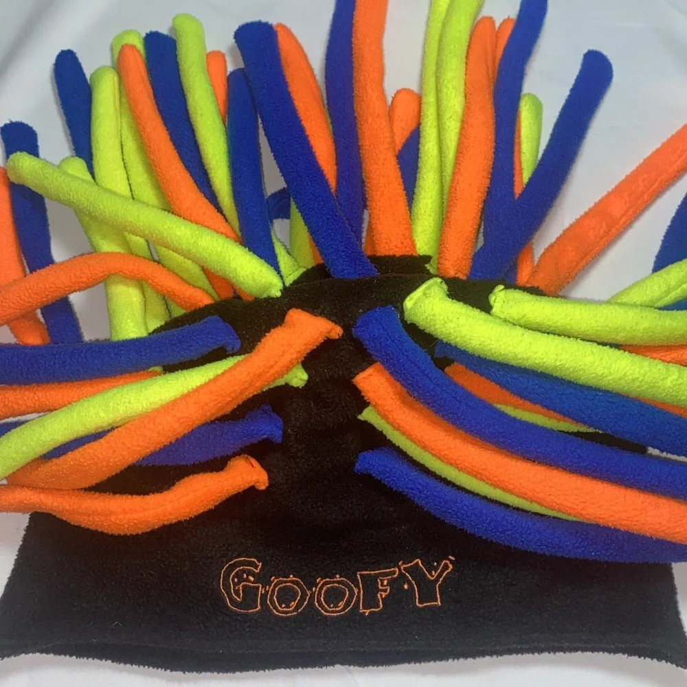 Vintage DISNEYLAND GOOFY Neon & Black Dreadlock Fleece Hat Winter‎ Ski One Size